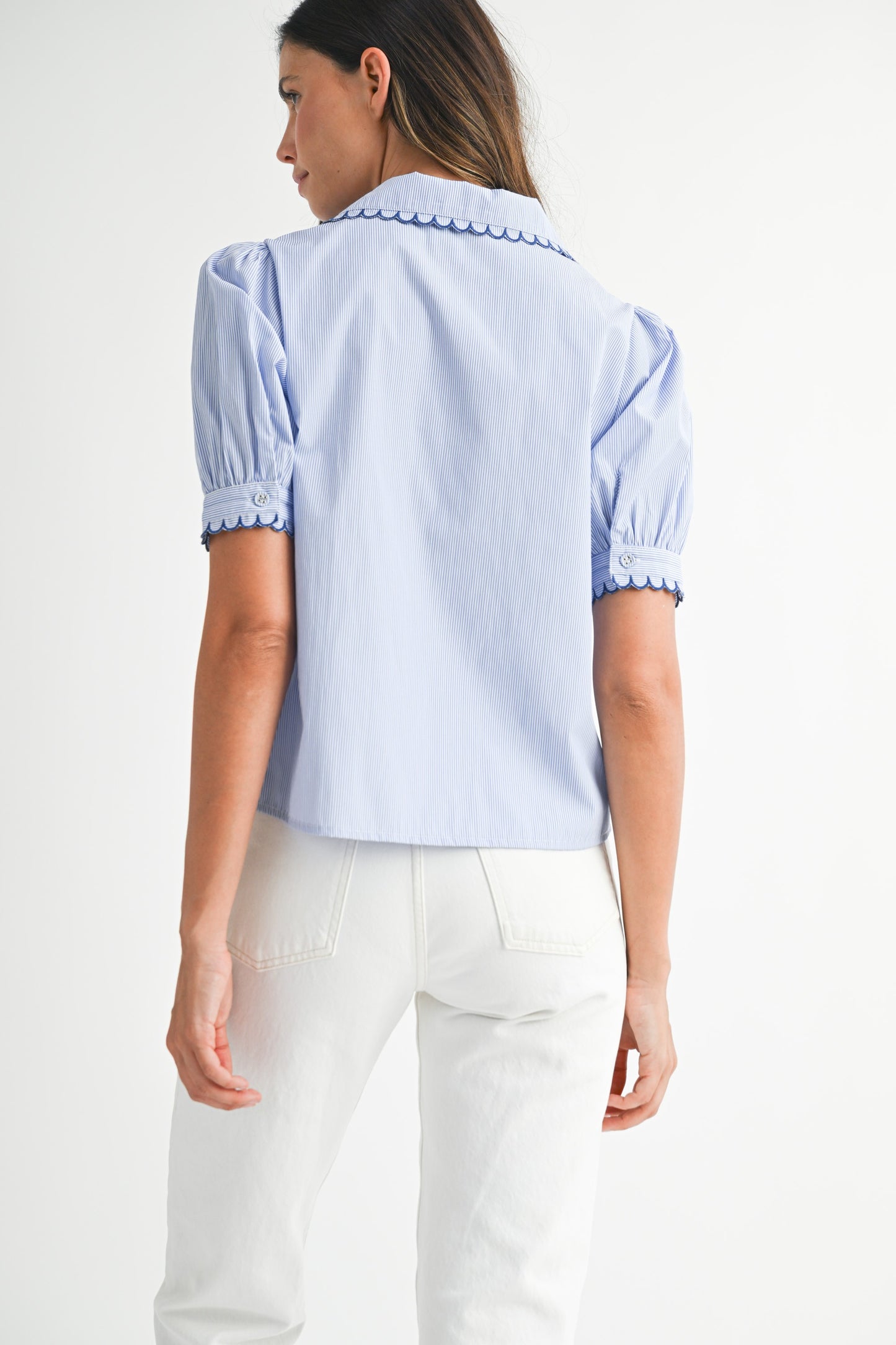 Blue Scallop Stripe Top