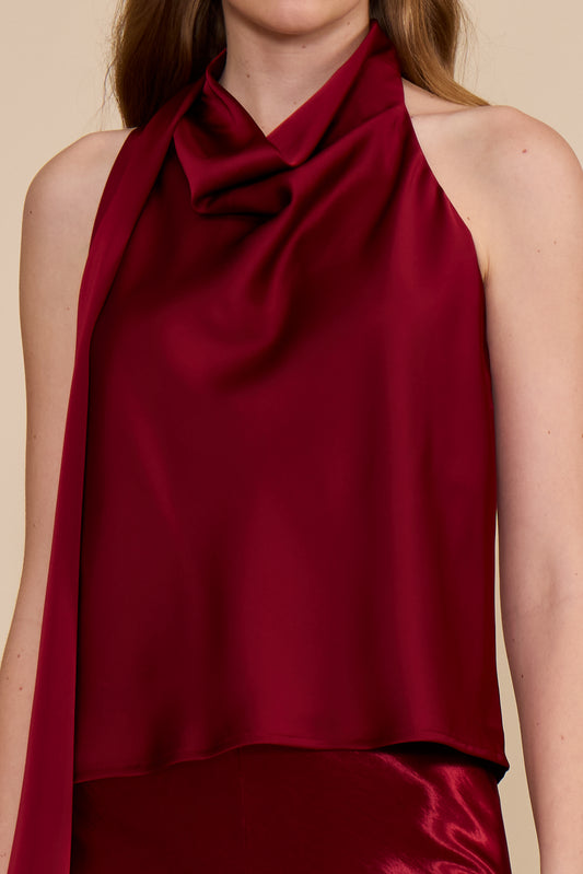 Deep Merlot Halter Scarf Top