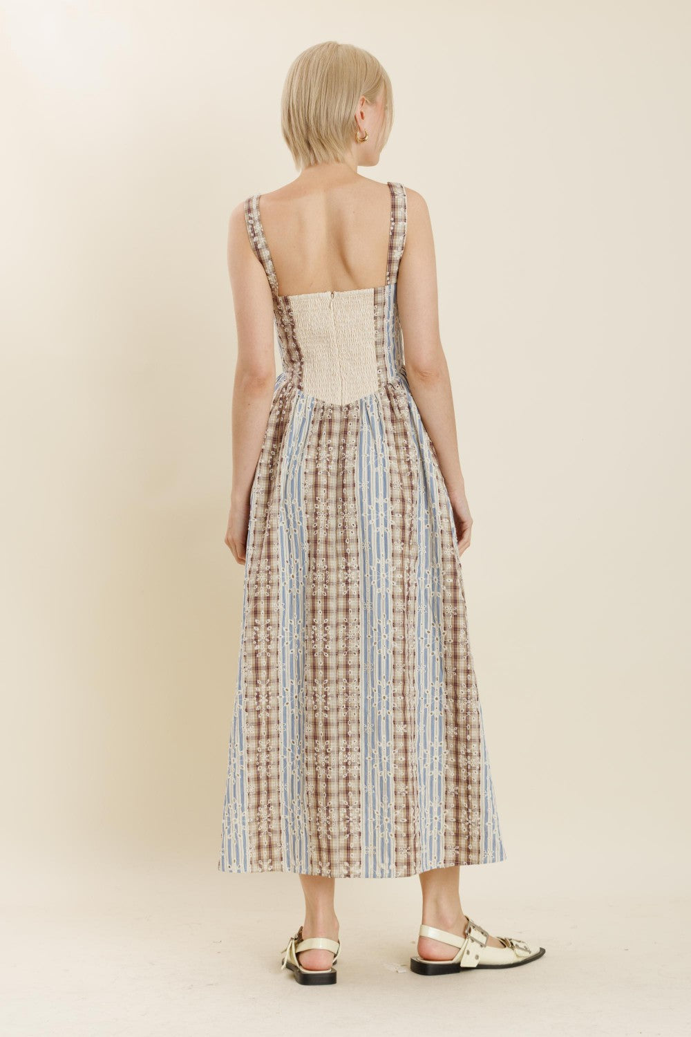 Plaid and Striped Midi Dress