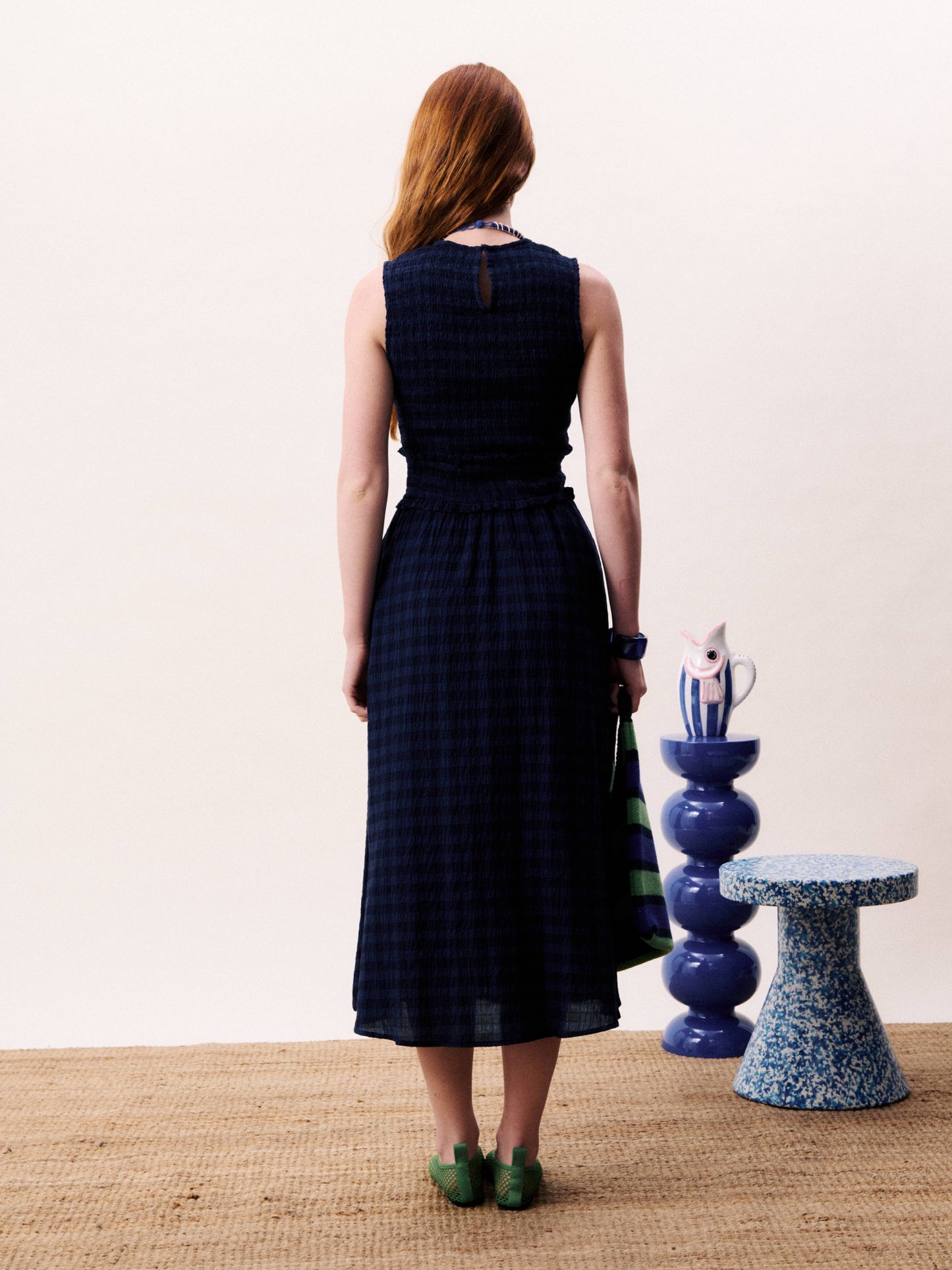 Navy Gingham Midi Dress