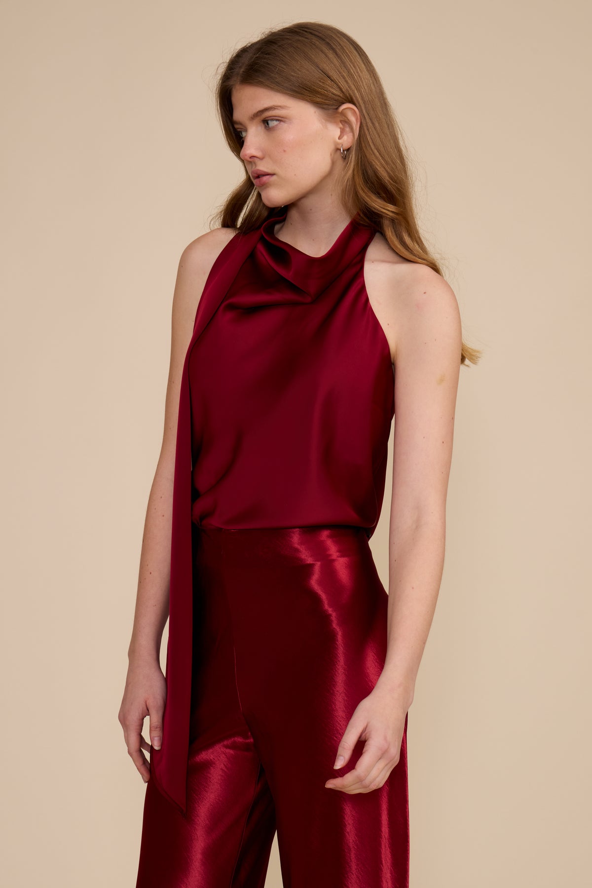 Deep Merlot Halter Scarf Top