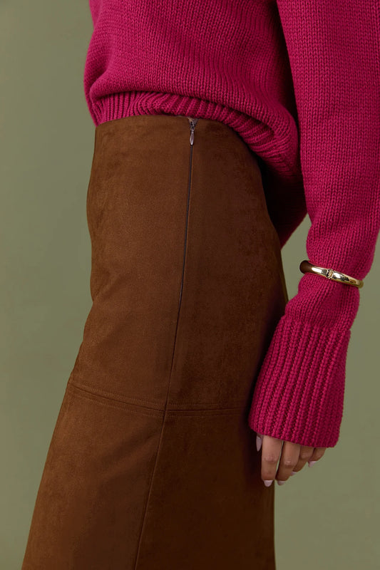 Faux Suede Midi Skirt