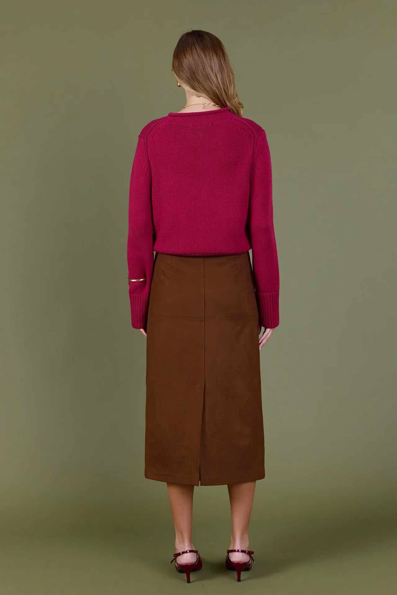 Faux Suede Midi Skirt