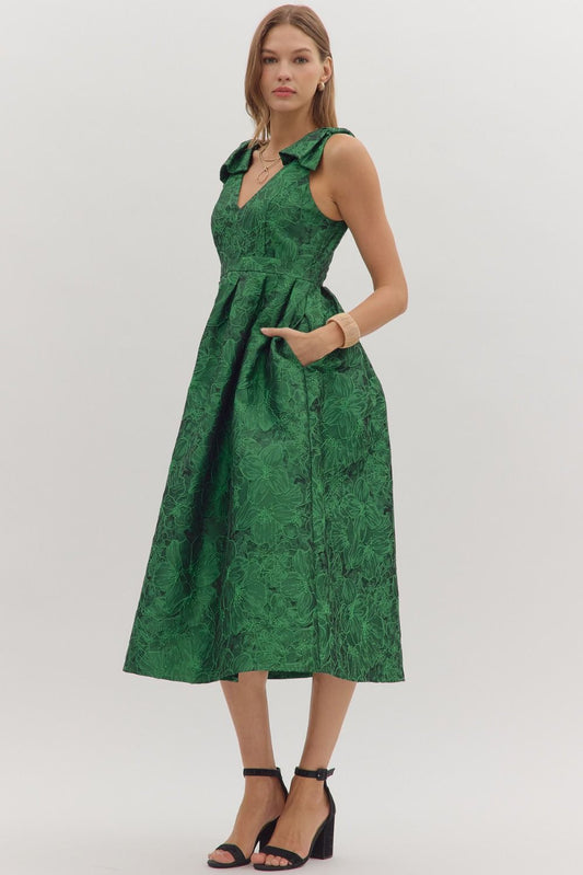 Emerald Jacquard Midi Dress