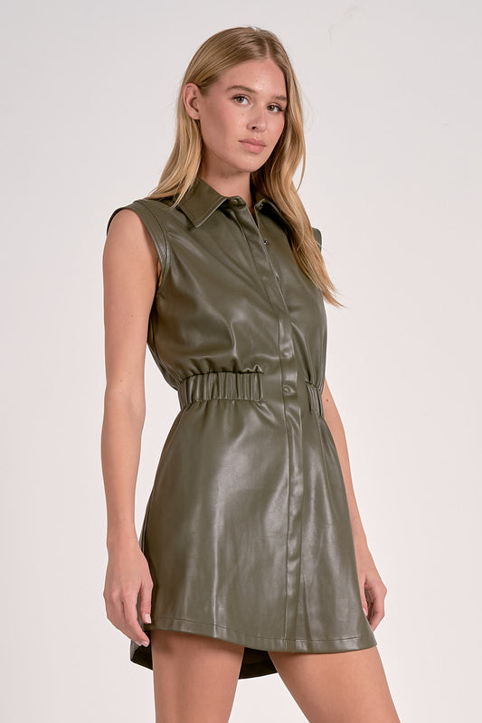 Olive Vegan Leather Dress