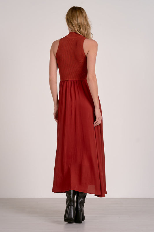 Rust Mixed Media Midi Dress