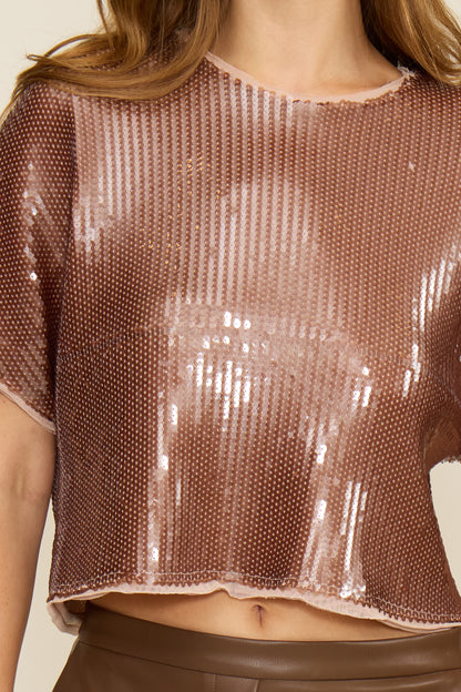 Chocolate Mousse Sequined Top