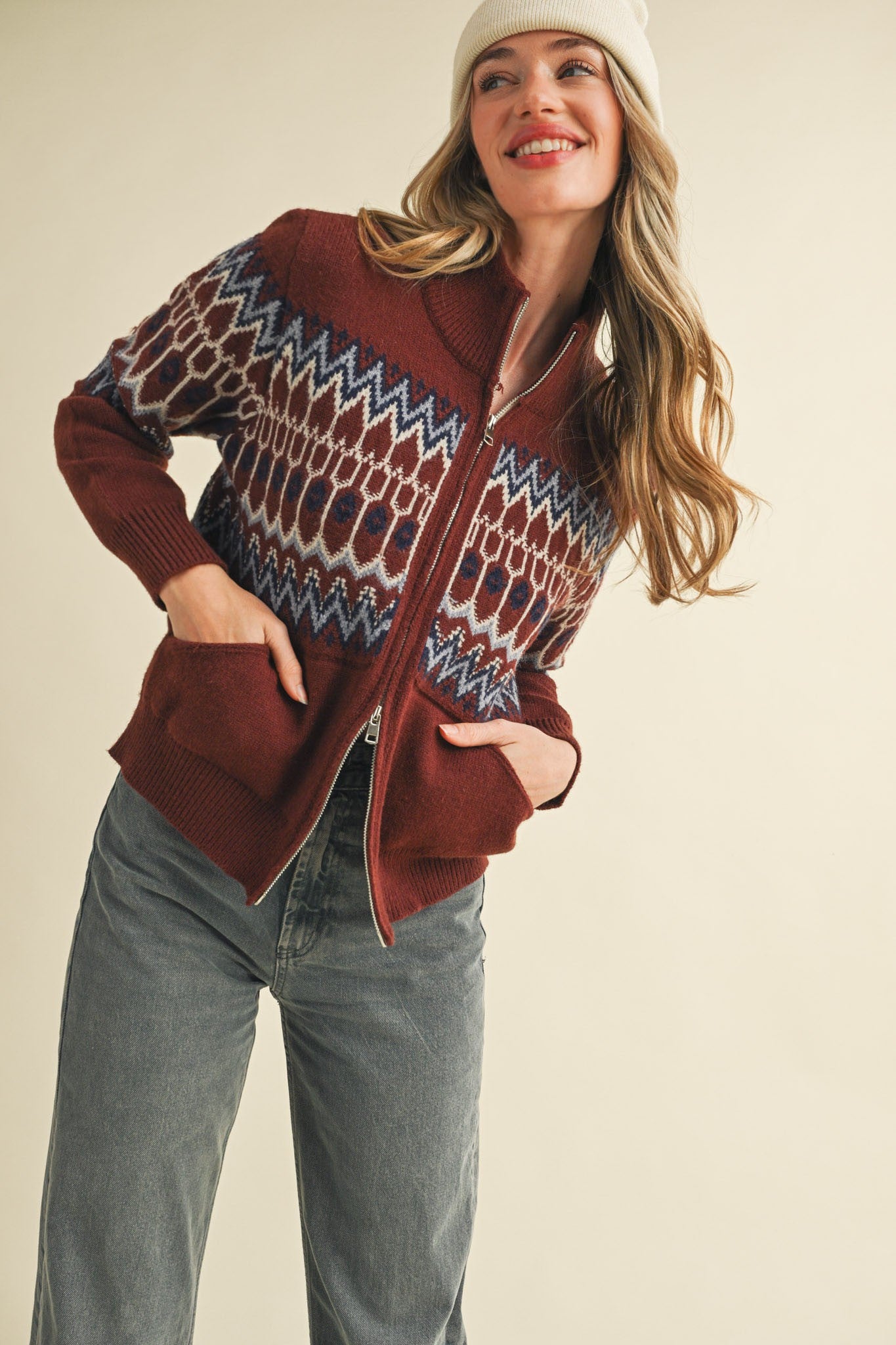 Fair Isle Zip Cardigan - FINAL SALE
