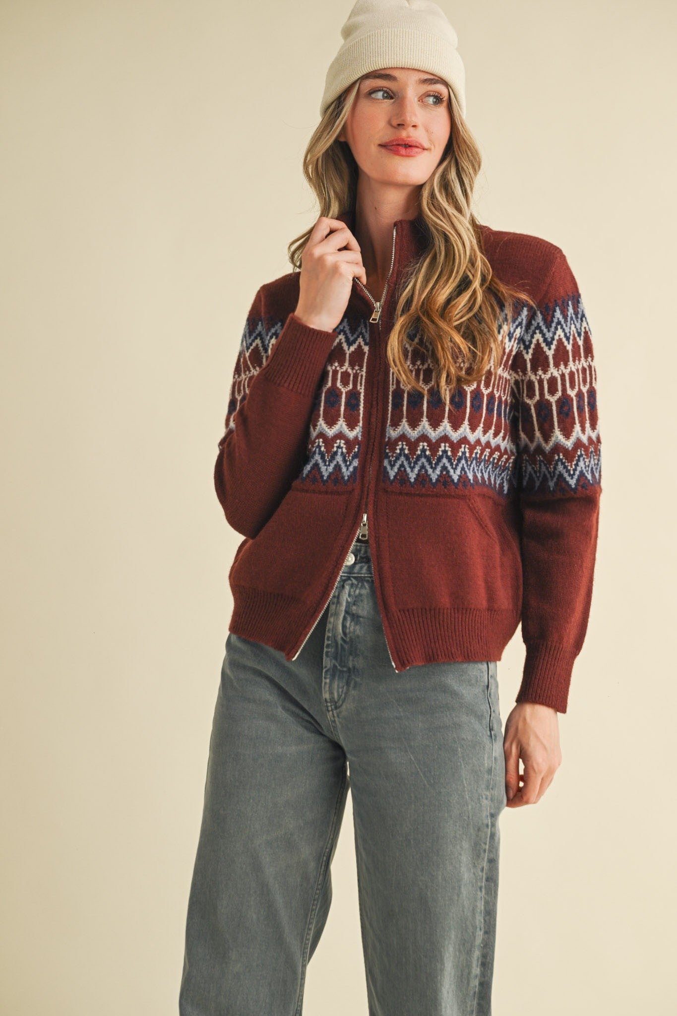 Fair Isle Zip Cardigan - FINAL SALE