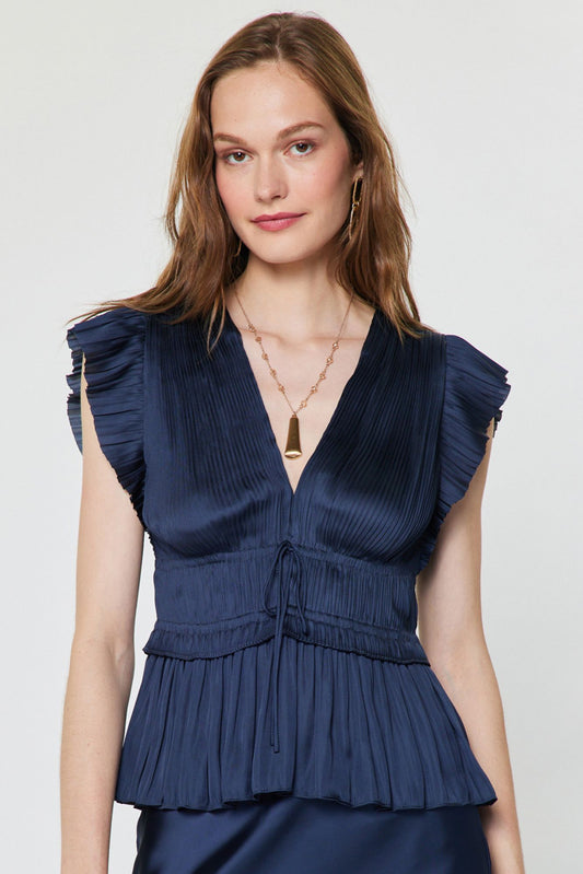 Navy Pleated Top