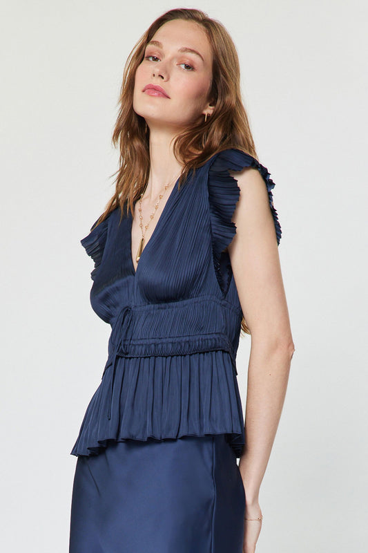 Navy Pleated Top