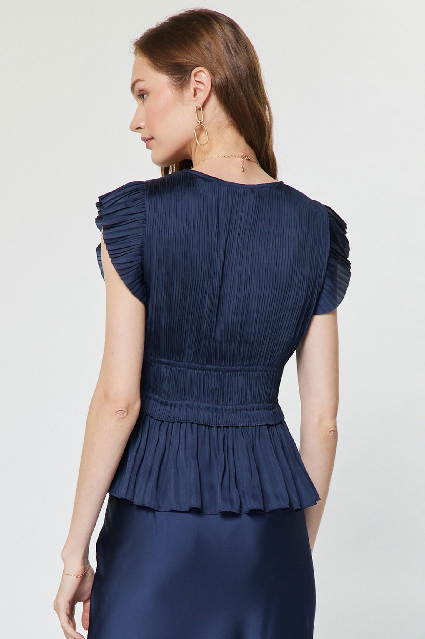 Navy Pleated Top