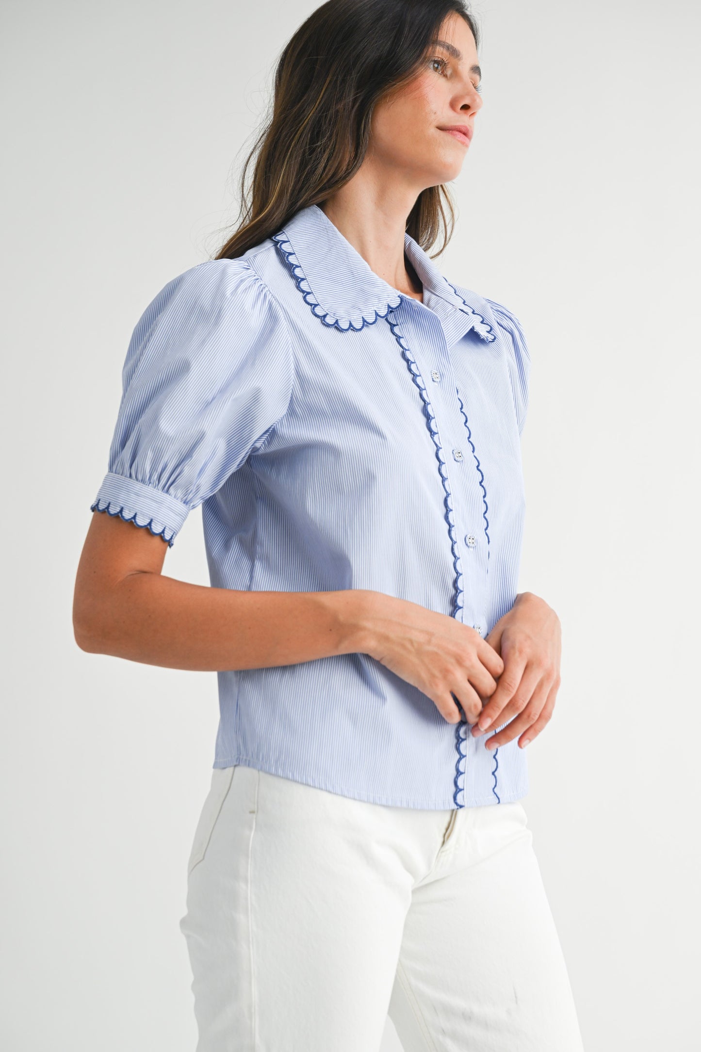 Blue Scallop Stripe Top