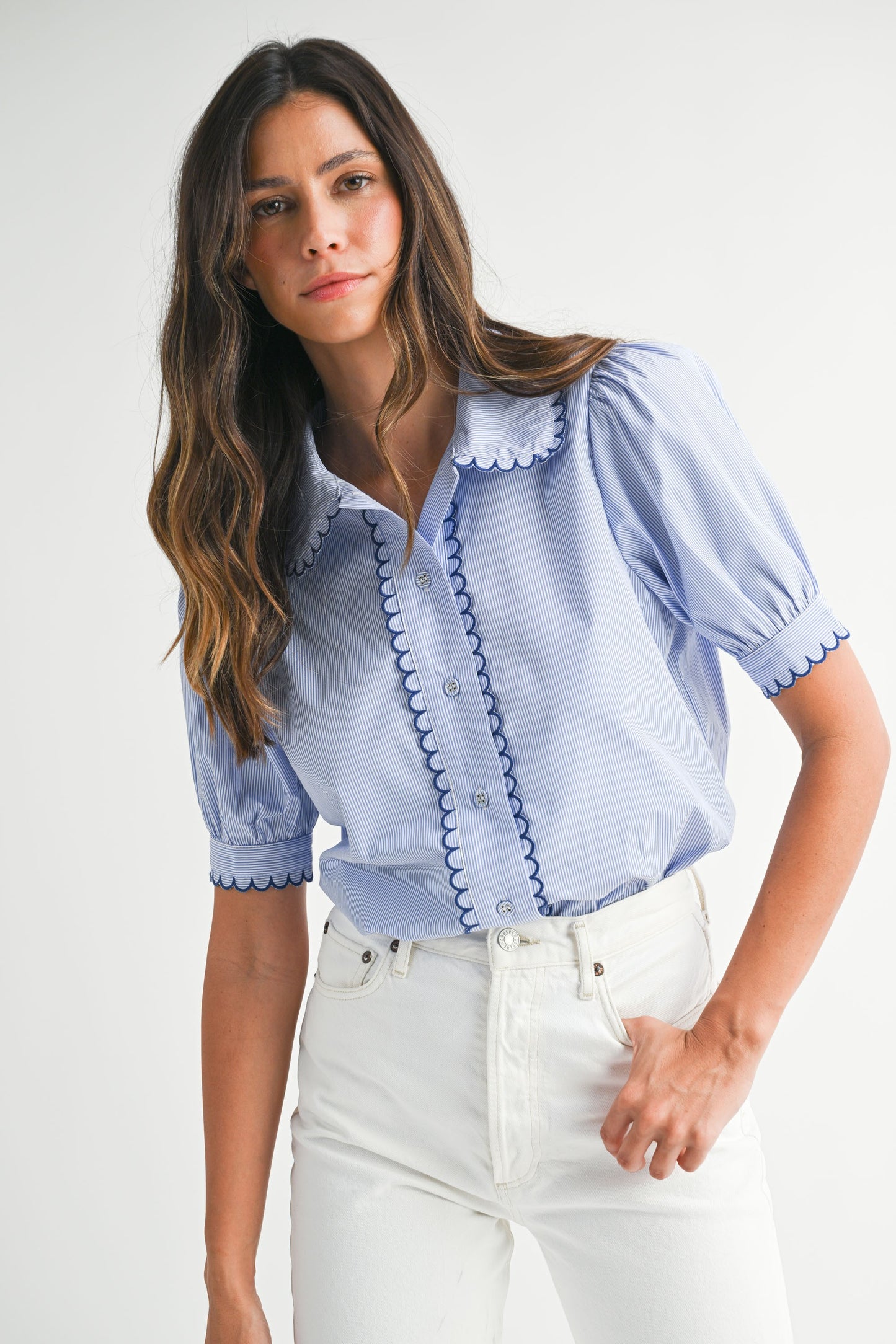 Blue Scallop Stripe Top