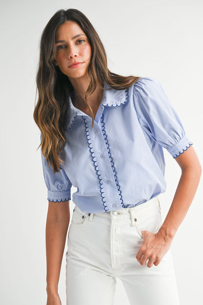 Blue Scallop Stripe Top