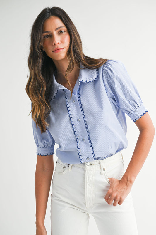 Blue Scallop Stripe Top