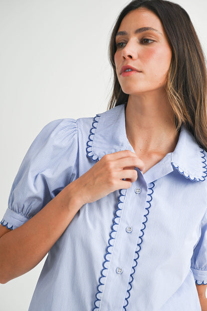 Blue Scallop Stripe Top