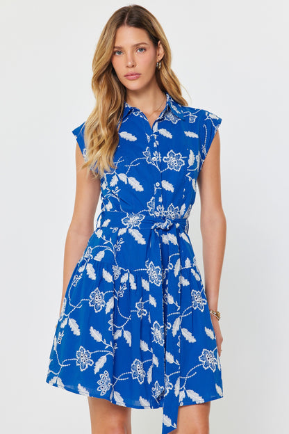 Blue Embroidery Mini Dress