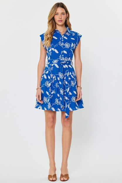 Blue Embroidery Mini Dress