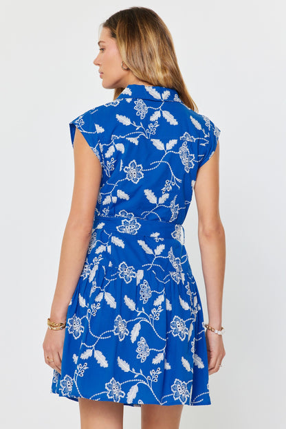 Blue Embroidery Mini Dress