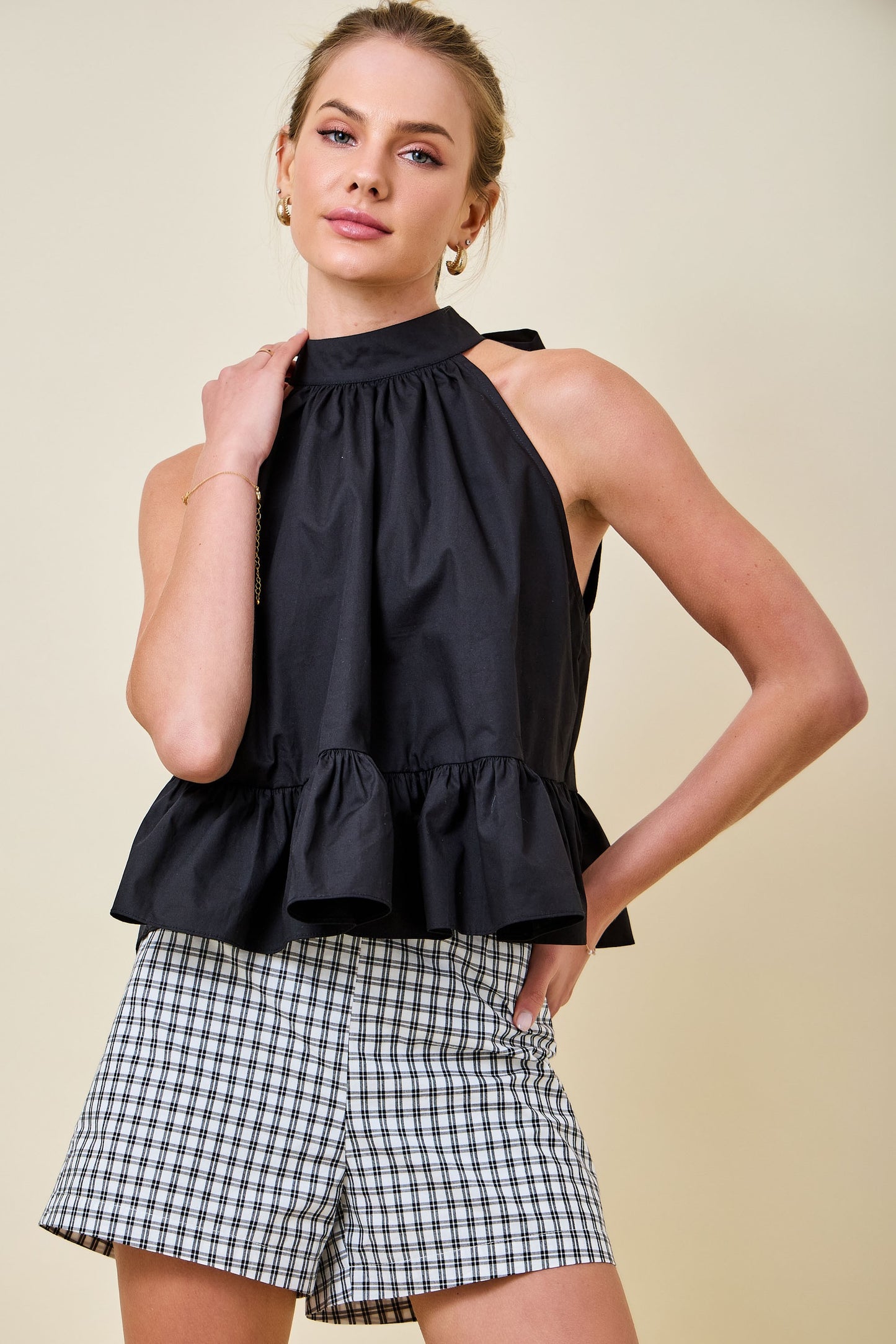 Black Halter Frills Top