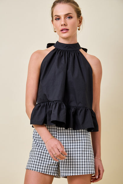 Black Halter Frills Top