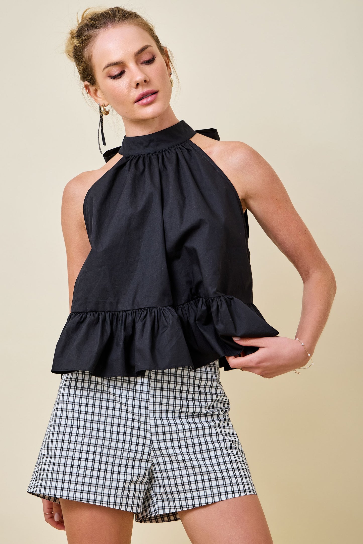 Black Halter Frills Top