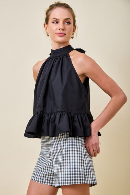 Black Halter Frills Top