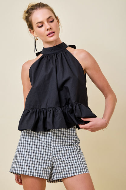 Black Halter Frills Top