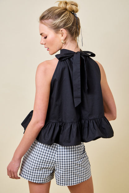 Black Halter Frills Top