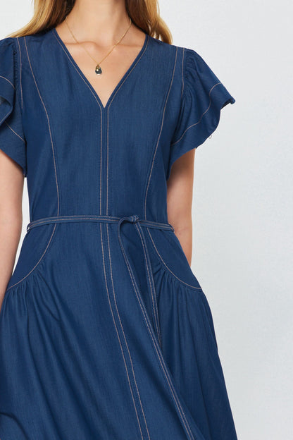 Chambray Contrast Stitch Midi Dress