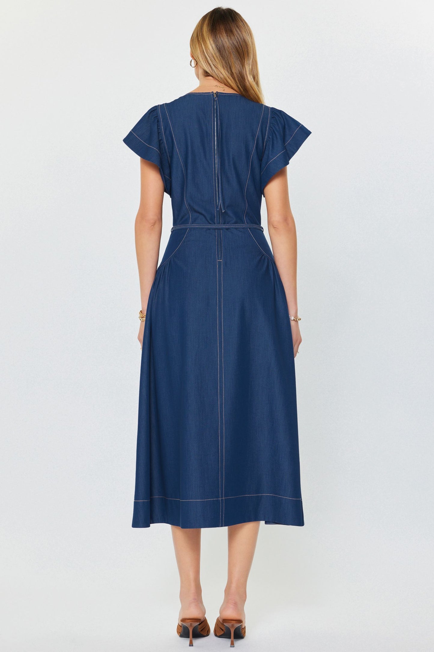 Chambray Contrast Stitch Midi Dress