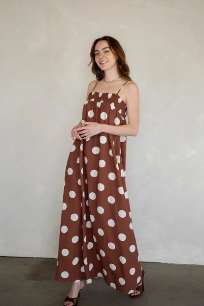 Brown Polka Dot Maxi Dress