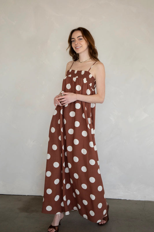 Brown Polka Dot Maxi Dress