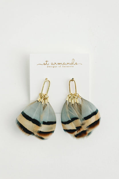Brown Striped Feather Earrings