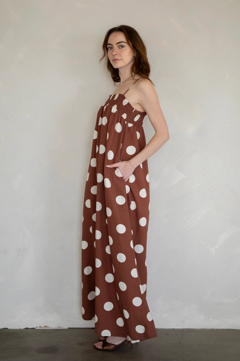 Brown Polka Dot Maxi Dress