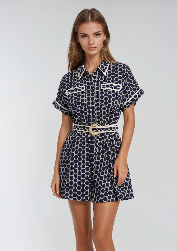 Naomi Marine Dot Dress