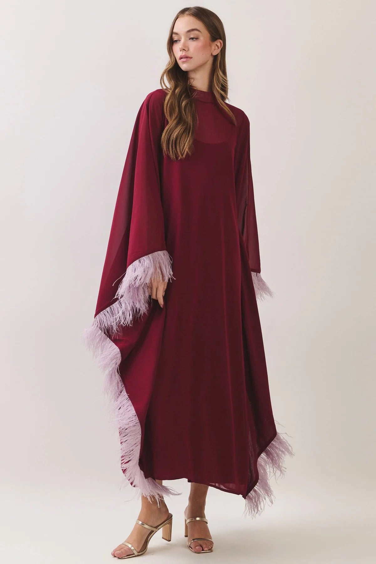 Fiona Feather Caftan Maxi Dress