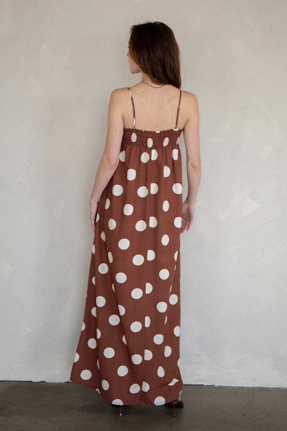 Brown Polka Dot Maxi Dress