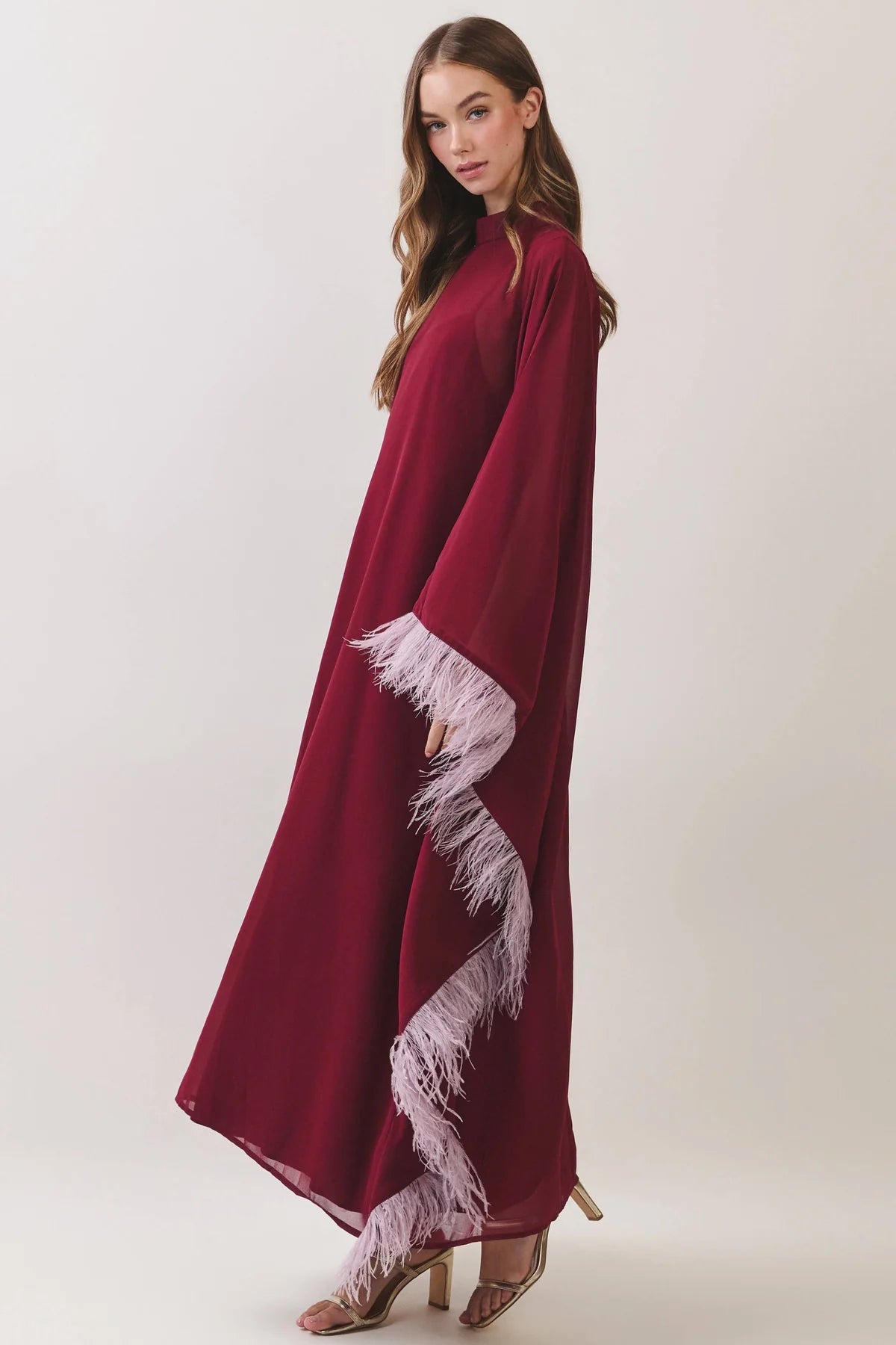 Fiona Feather Caftan Maxi Dress