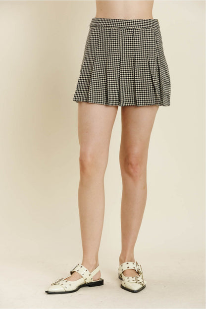 Houndstooth Pleated Skirt