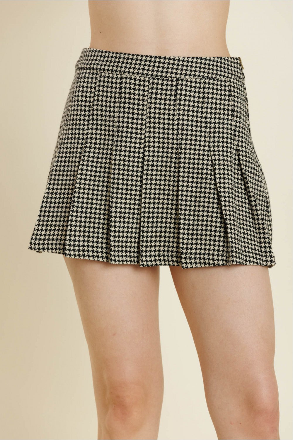Houndstooth Pleated Skirt