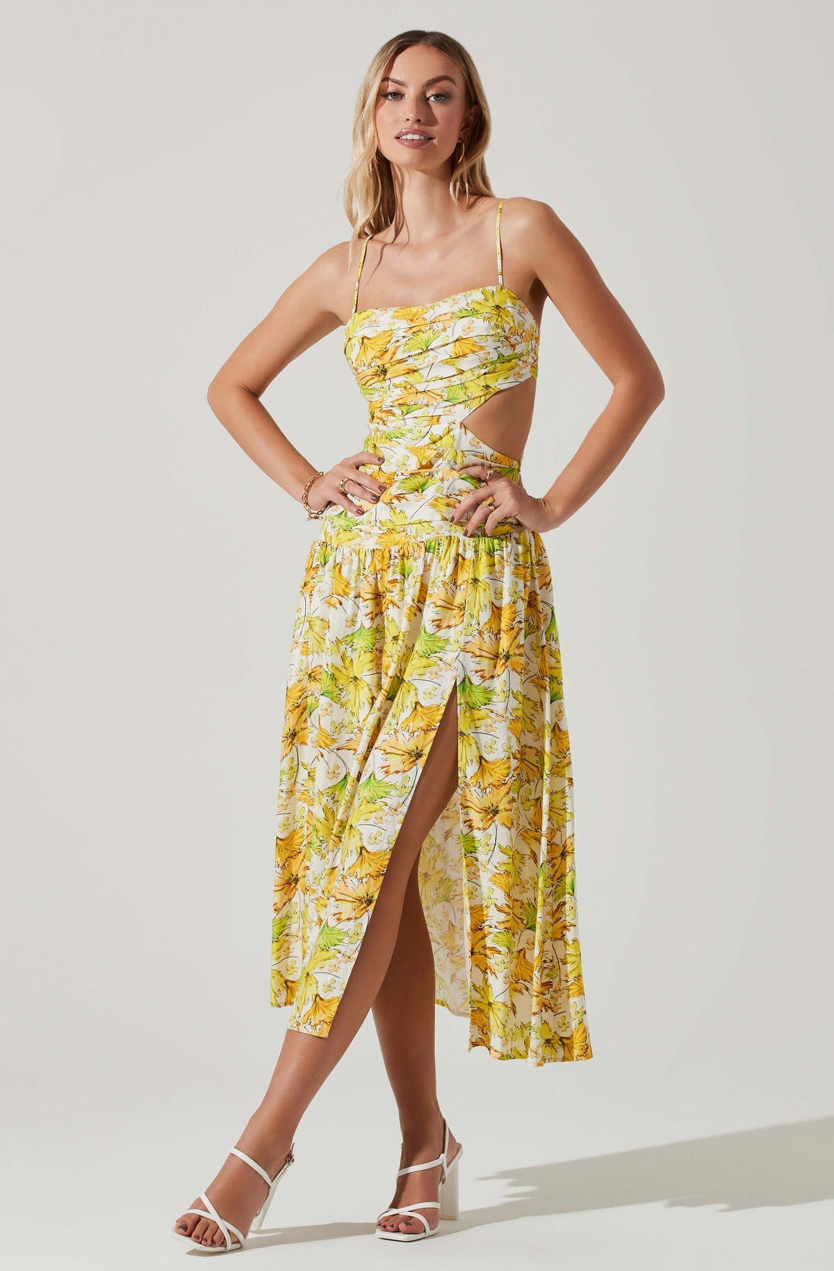 Zara yellow floral outlet midi dress