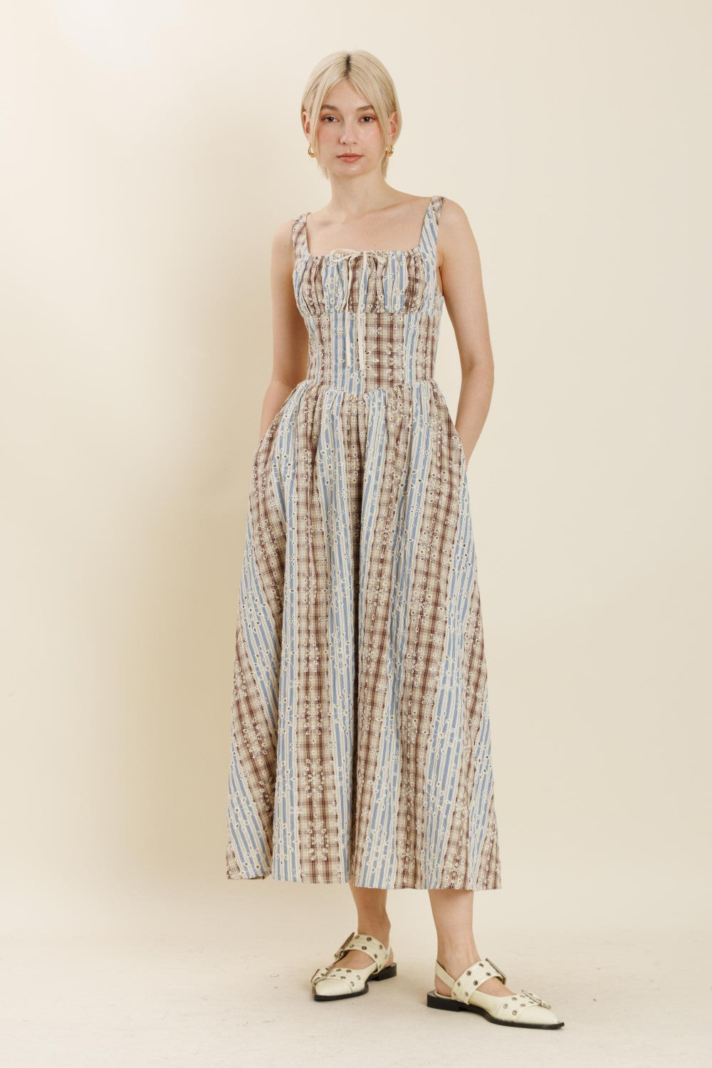 Plaid and Striped Midi Dress