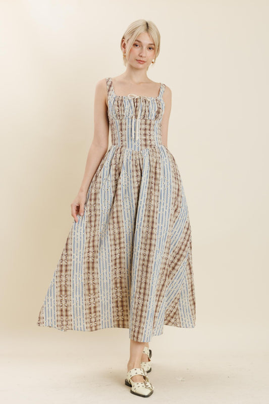 Plaid and Striped Midi Dress