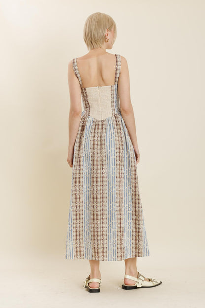 Plaid and Striped Midi Dress