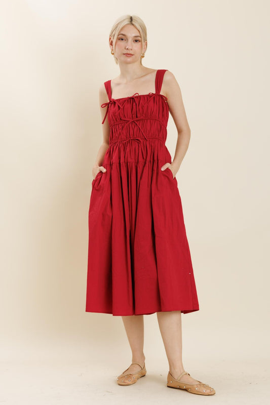 Crimson Midi Bow Dress