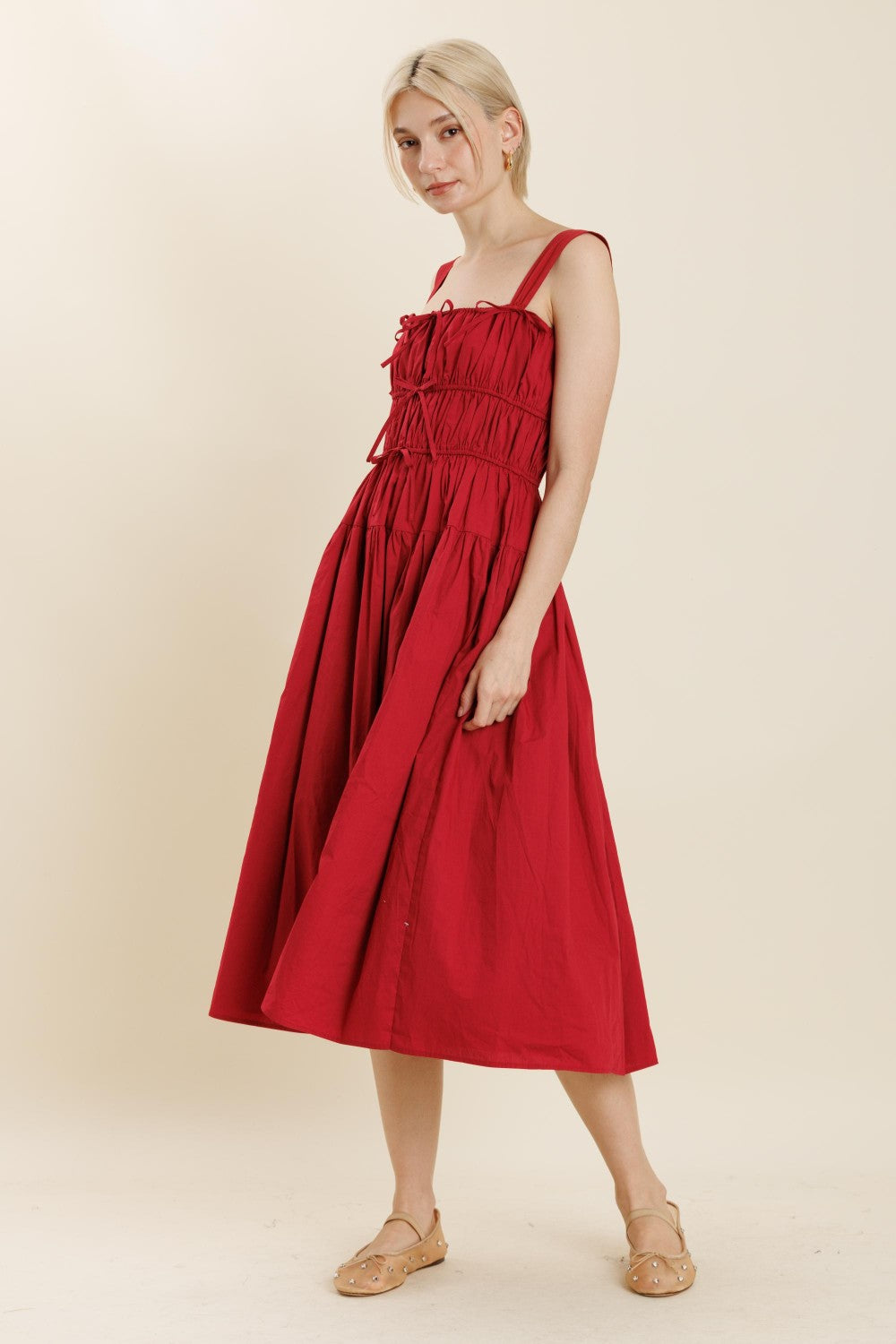Crimson Midi Bow Dress