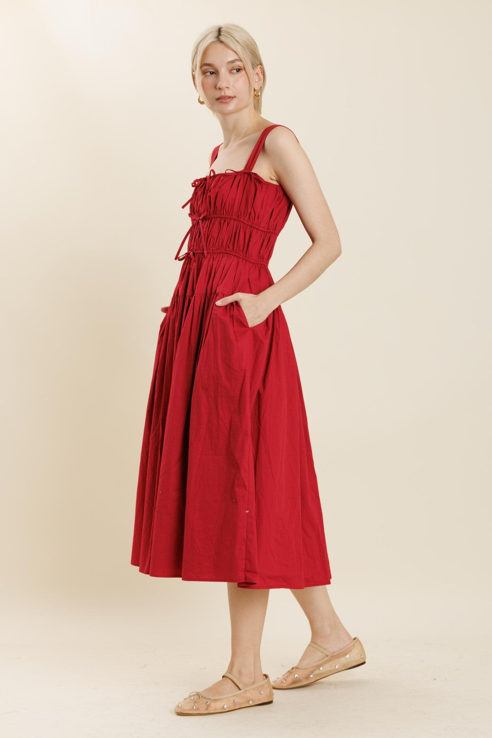 Crimson Midi Bow Dress