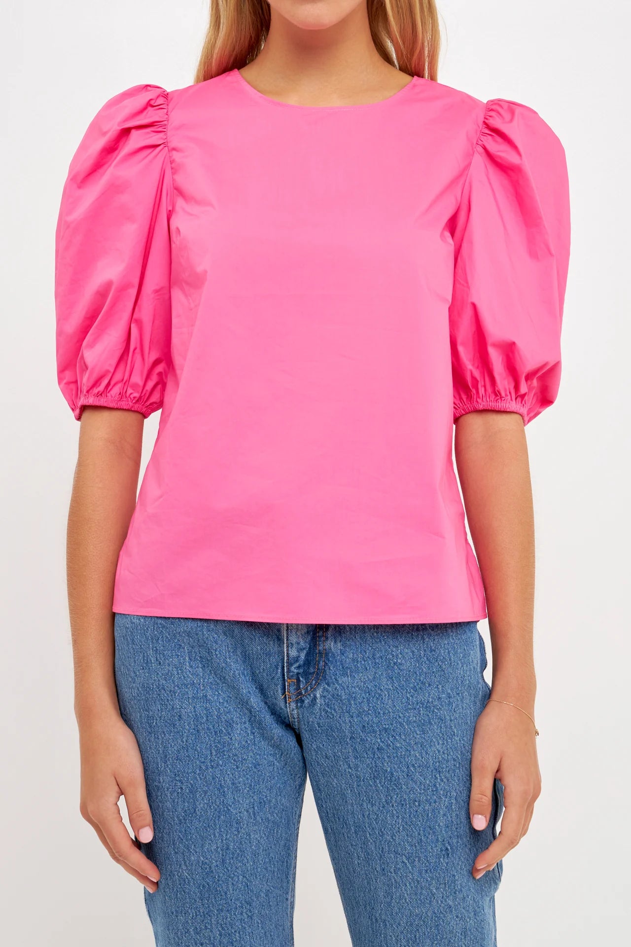 Pink Poplin Puff Sleeve Top - FINAL SALE